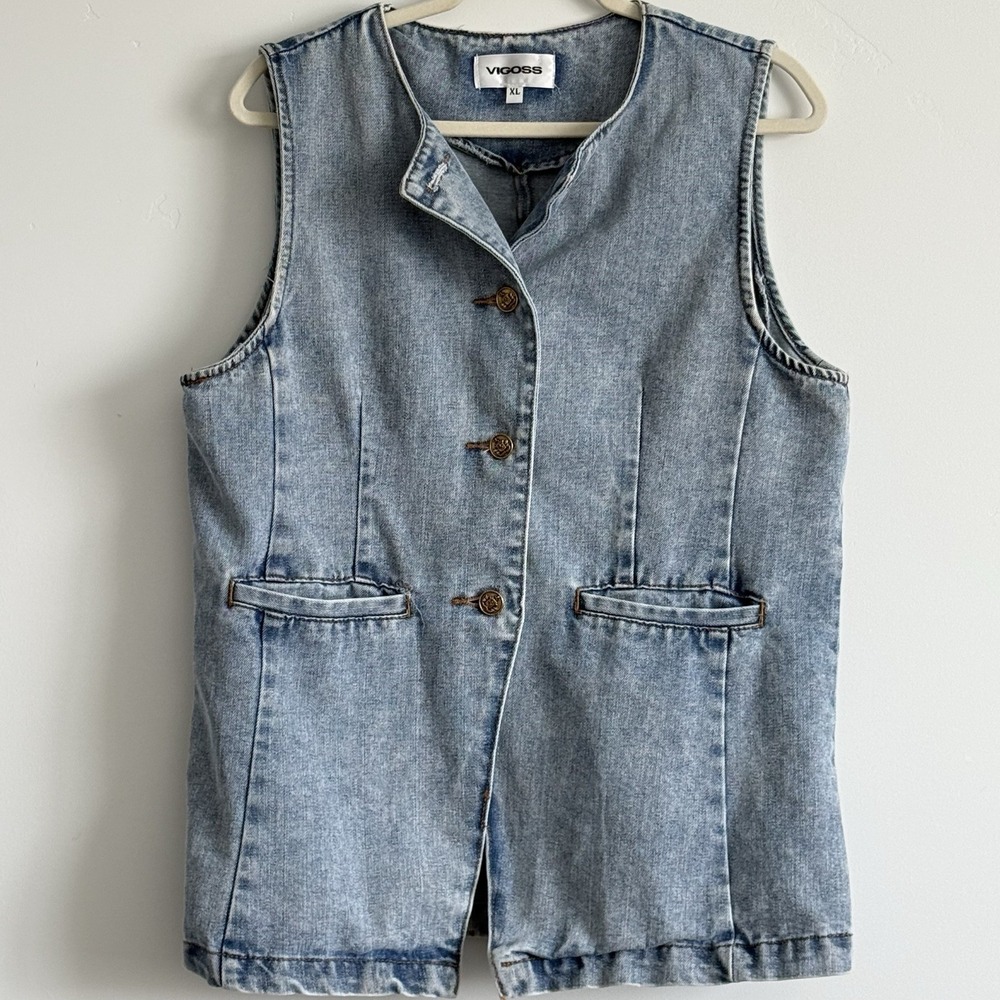 VIGOSS Denim Vest XL Festival Boho Cabin Eclectic - Picture 1 of 10